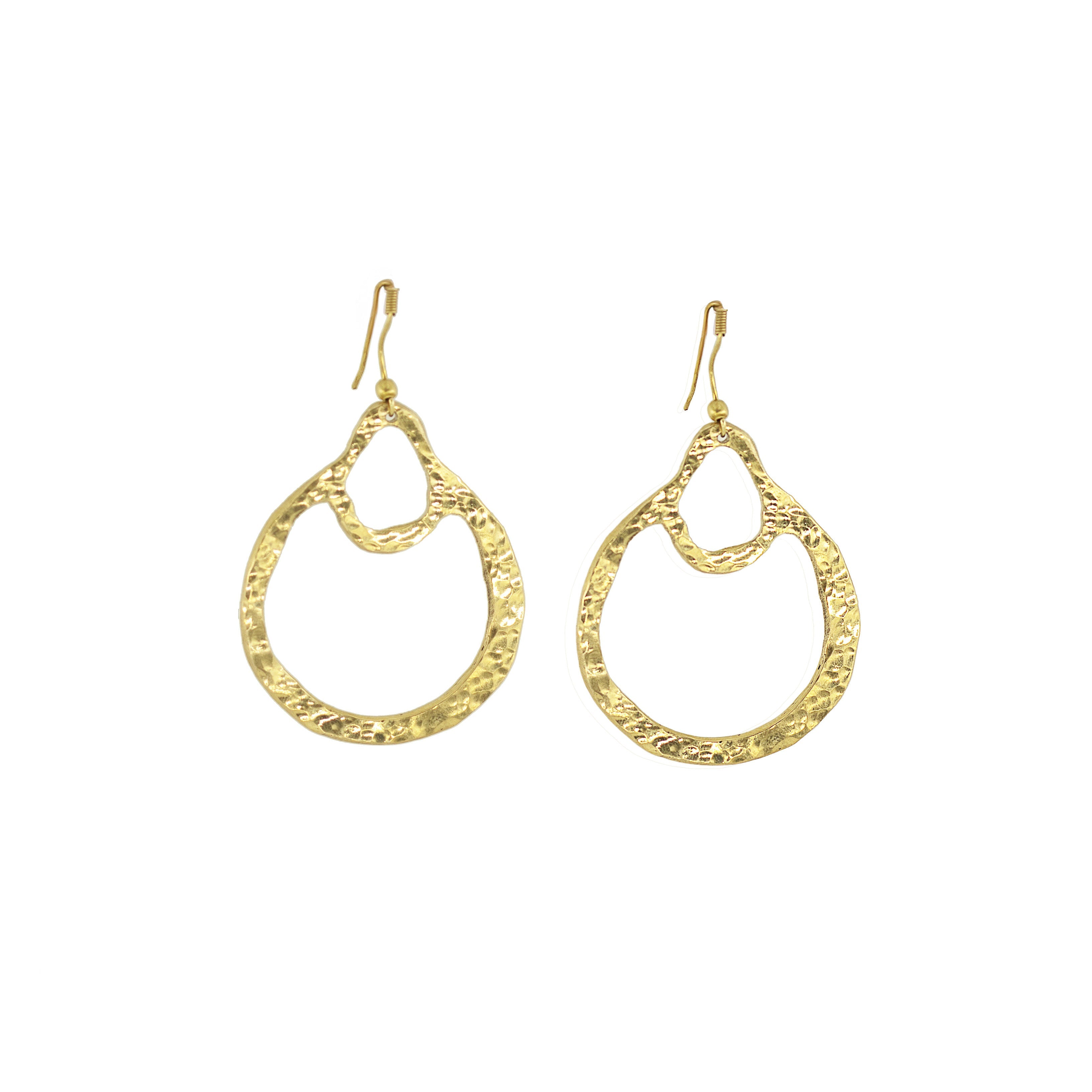 Hammered Double-Loop Brass Hoop Earrings | Kobe