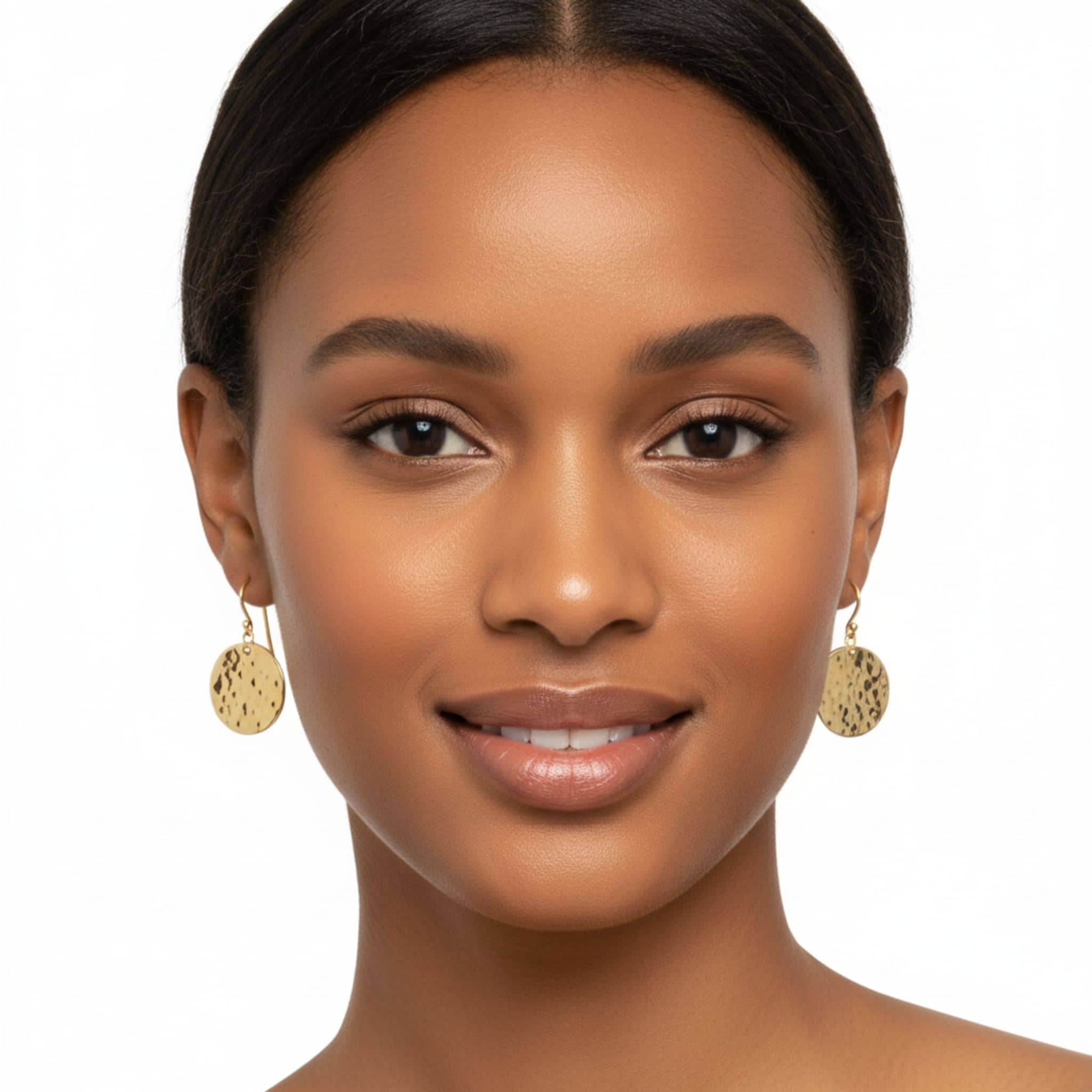 Hammered Disc Brass Drop Earrings for Men & Women | Njiwa