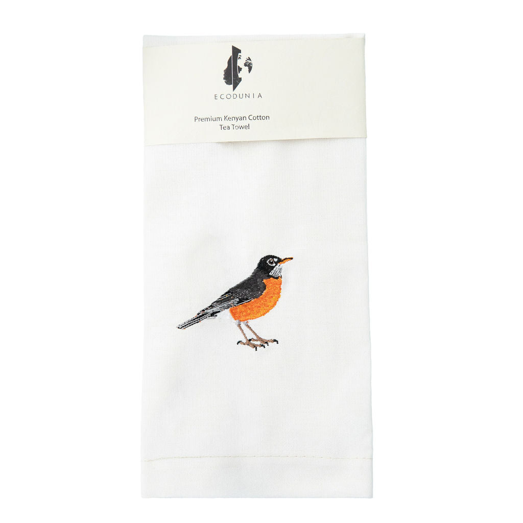Bird Embroidered Cotton Tea Towels - Handmade Kitchen Gift