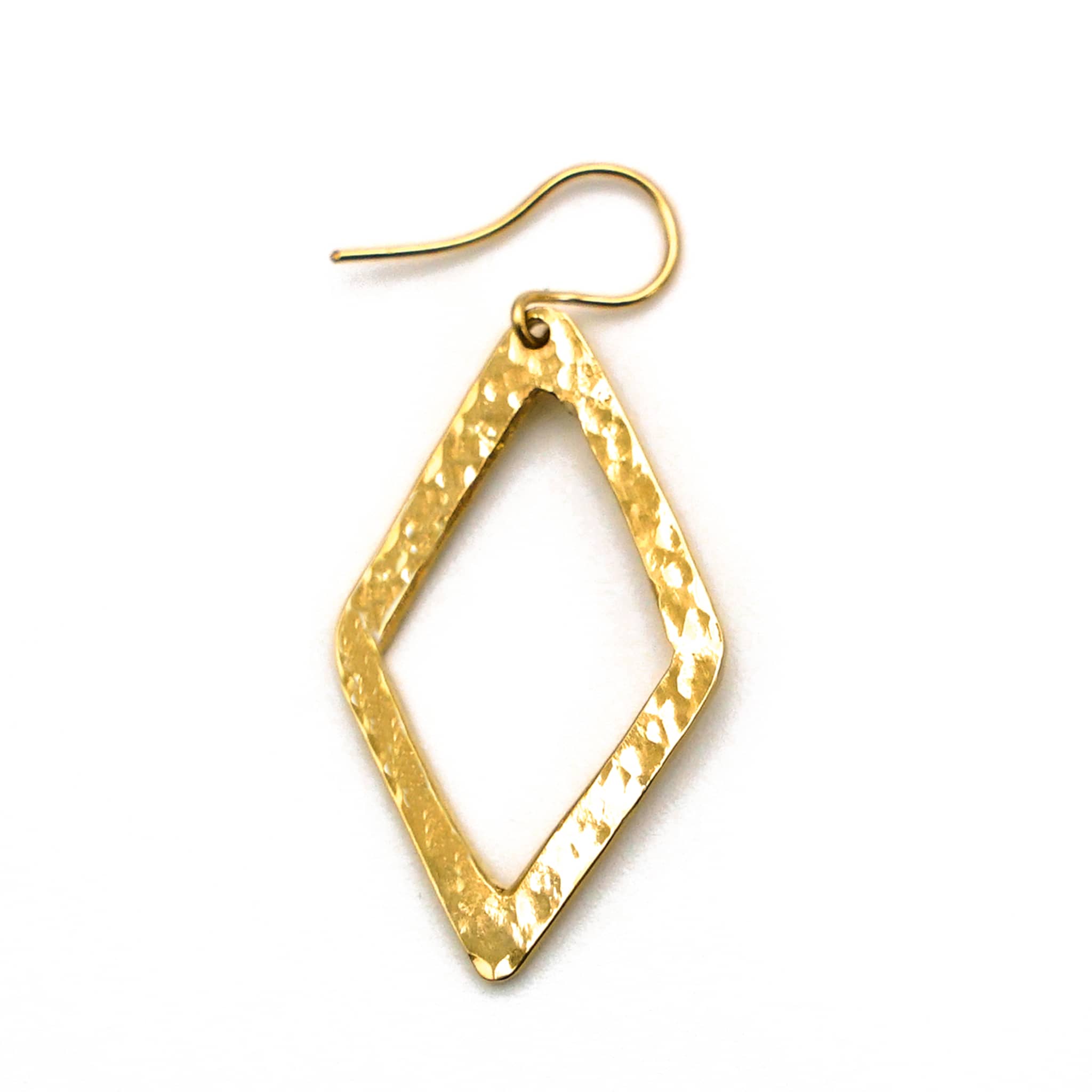 Hammered Open Diamond Brass Earrings | Wazi