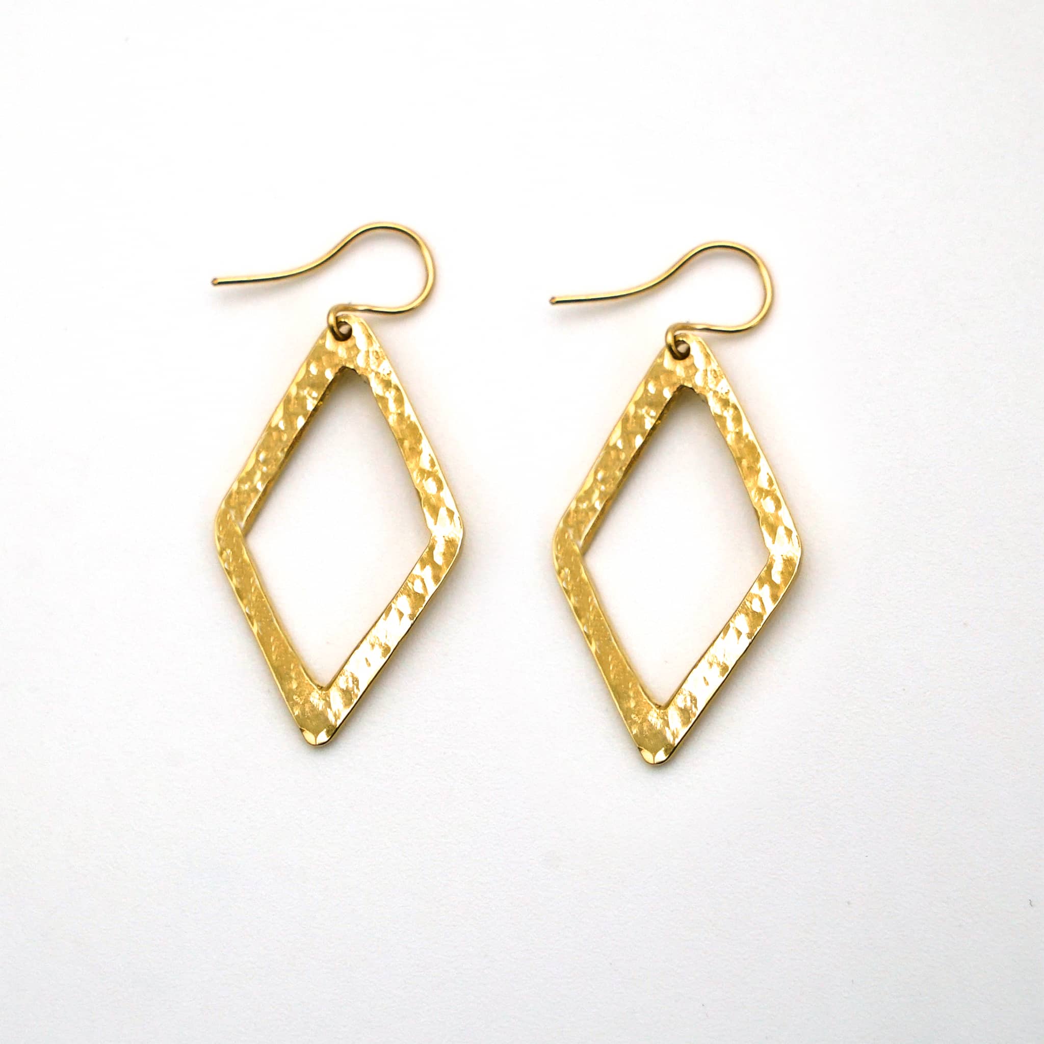 Hammered Open Diamond Brass Earrings | Wazi